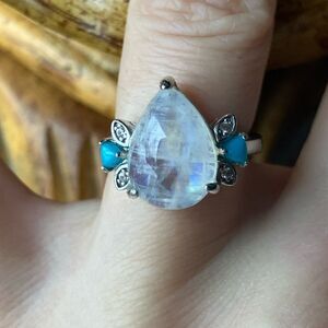 Rainbow Moonstone Sleeping Beauty Turquoise Sterling Silver Ring Size 5.75